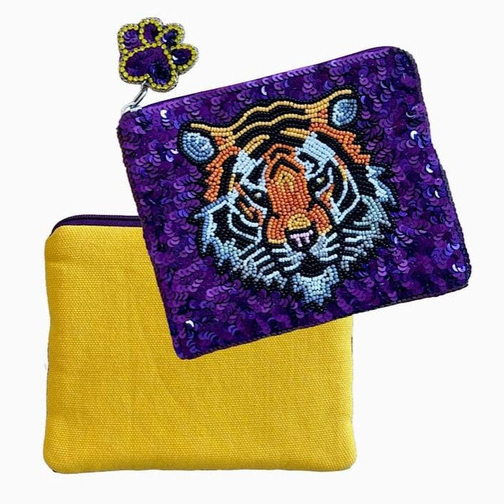 Tiger Sequin and Bead Pouch