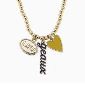 LSU Beaded Charm Necklace