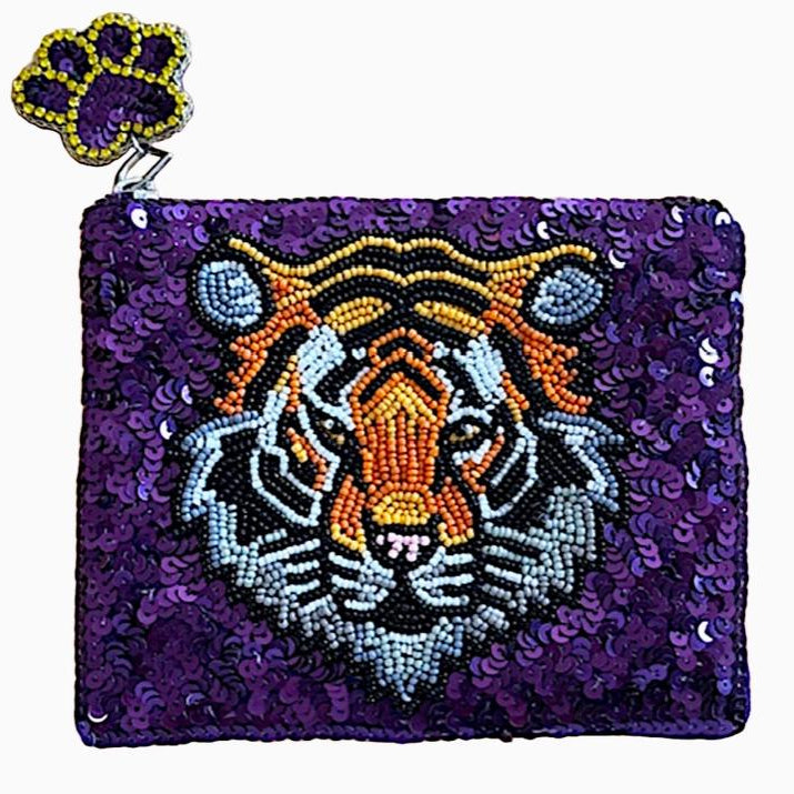 Tiger Sequin and Bead Pouch