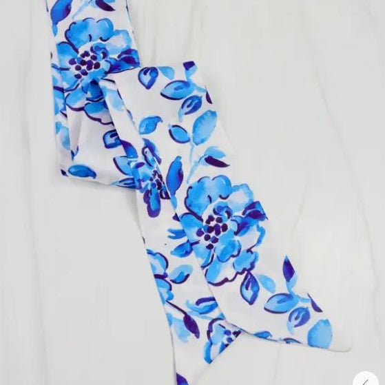 Blue and White Floral Scarf
