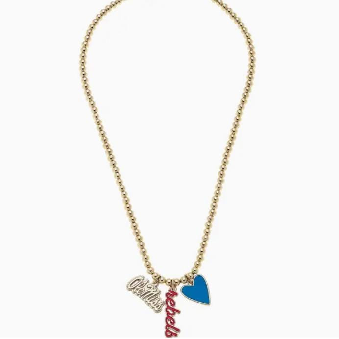 Ole Miss Beaded Charm Necklace