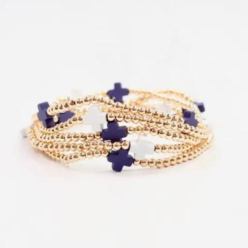 Navy and White Beaded Cross Bracelet Set