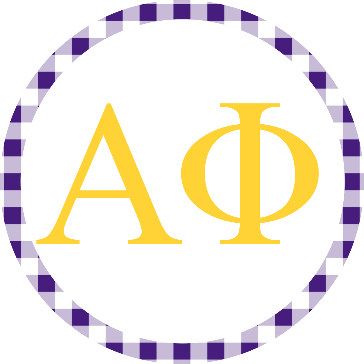 Alpha Phi Purple Gingham Gold Letters Button