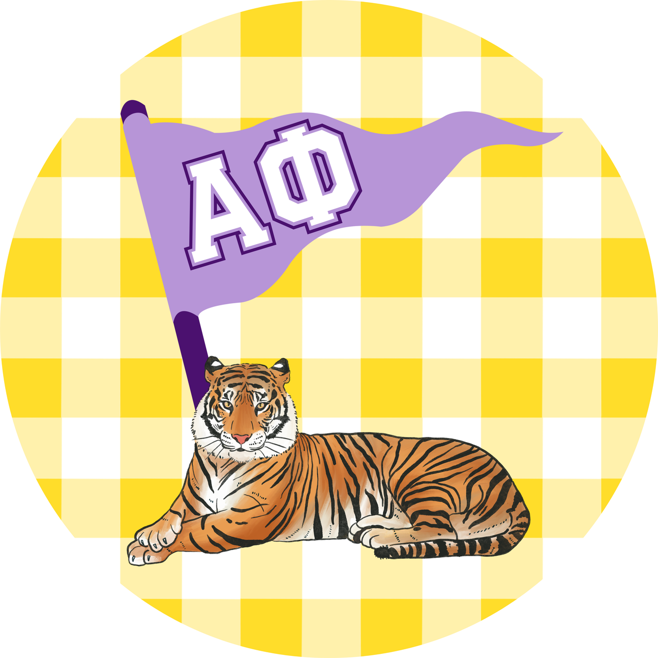 Alpha Phi Yellow Gingham with Tiger Button