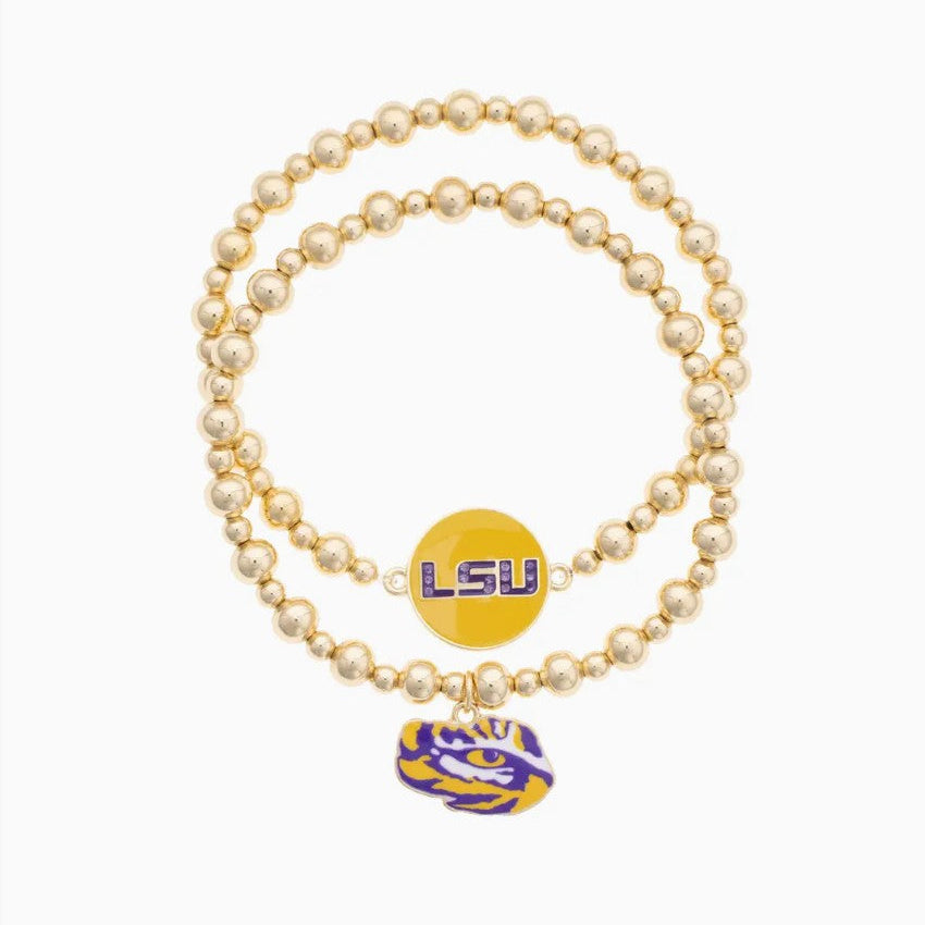 LSU Beaded Charm Bracelet Set