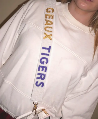 Geaux Tigers Beaded Purse Strap White
