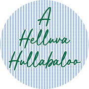 A Helluva Hullabaloo game day button in green and blue