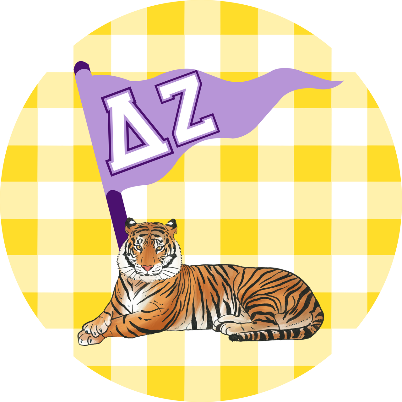 Delta Zeta Yellow Gingham with Tiger Button