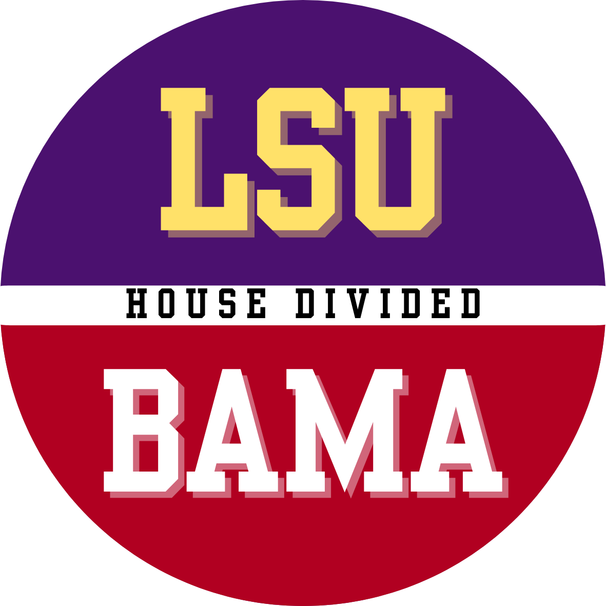 House divided game day buttons for LSU and Alabama fans.