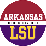 House divided game day button for Arkansas and LSU fans.