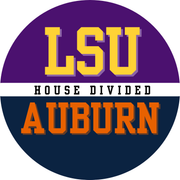 House divided game day buttons for LSU and Auburn fans.