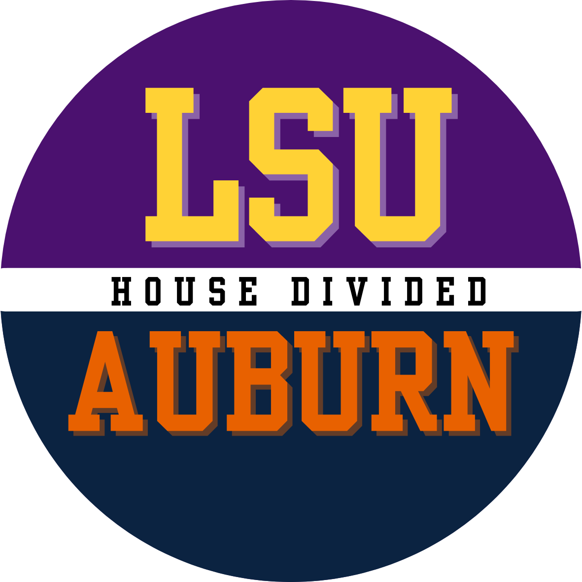 House divided game day buttons for LSU and Auburn fans.
