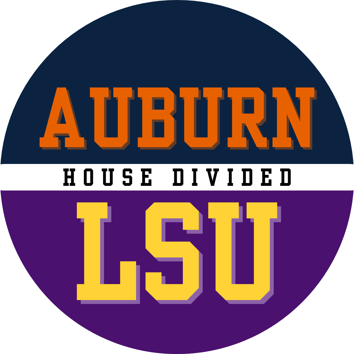 House divided game day buttons for LSU and Auburn fans.
