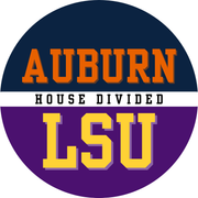 House divided game day buttons for LSU and Auburn fans.