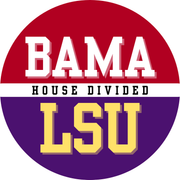 House divided game day buttons for LSU and Alabama fans.