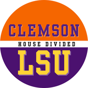 House divided game day buttons for LSU and Clemson fans.