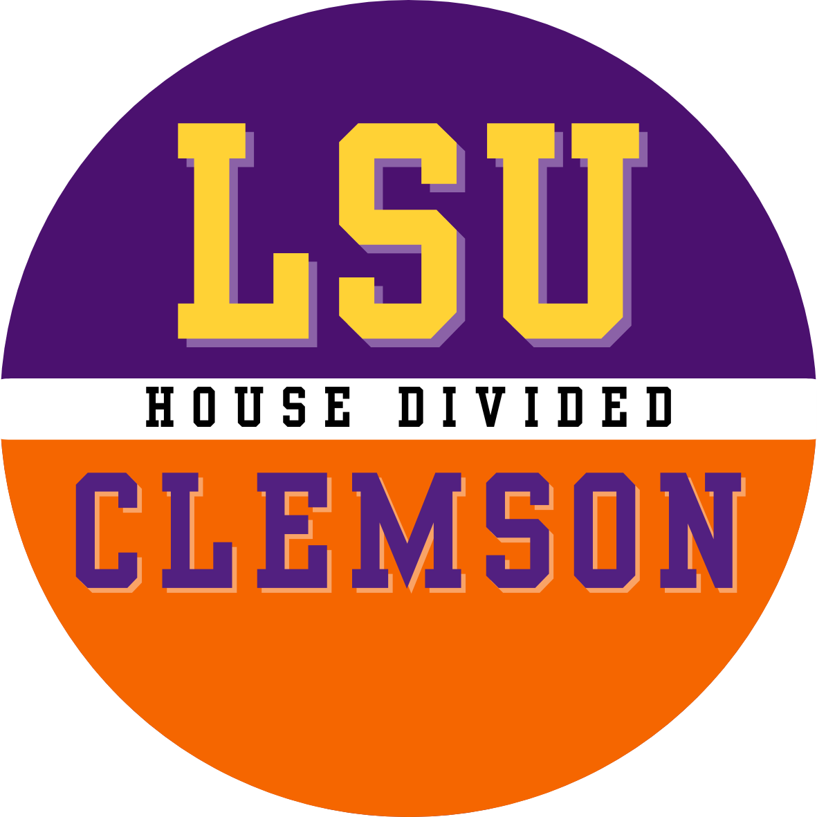 House divided game day buttons for LSU and Clemson fans.