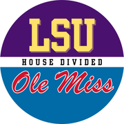 House divided game day buttons for LSU and Ole Miss fans.