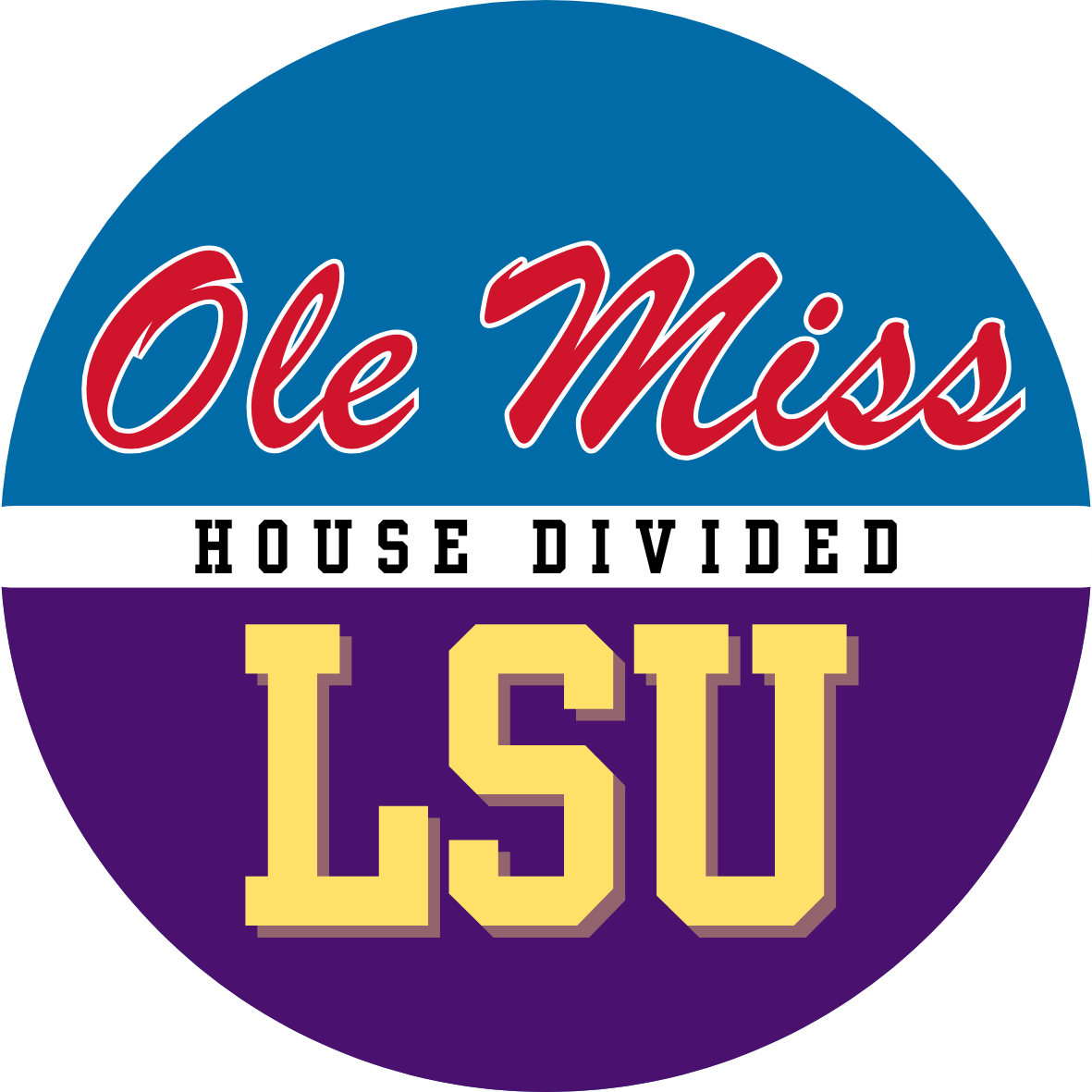 House divided game day buttons for LSU and Ole Miss fans.