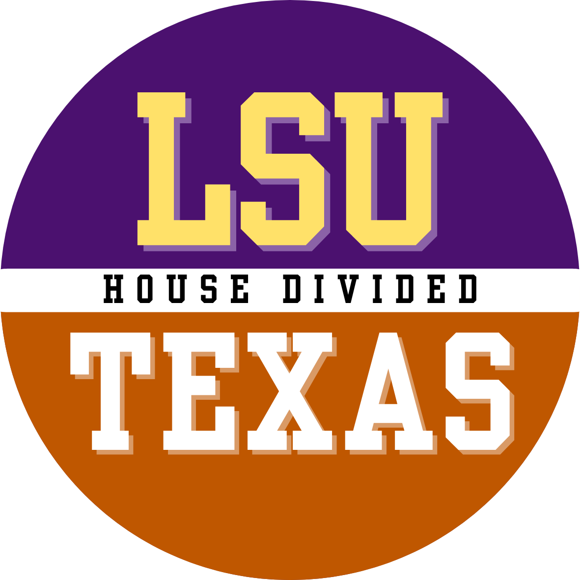 House divided game day button for LSU and Texas fans.