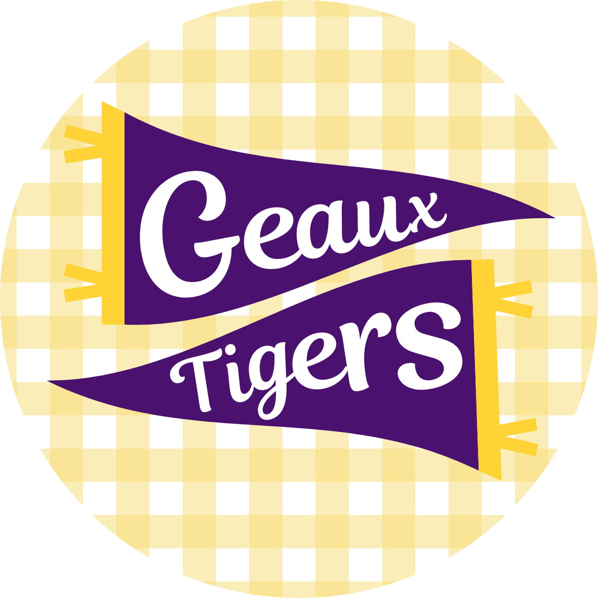 Geaux Tigers Pennant Button - Yellow Gingham