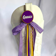 Purple and gold boot buttons with ribbons, view 2