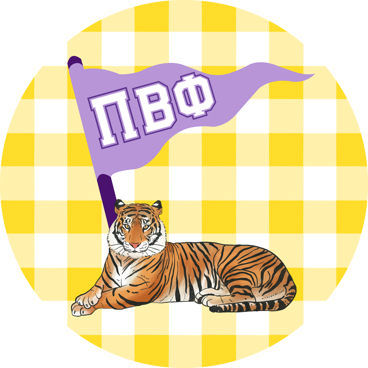 Pi Beta Phi Yellow Gingham with Tiger Button