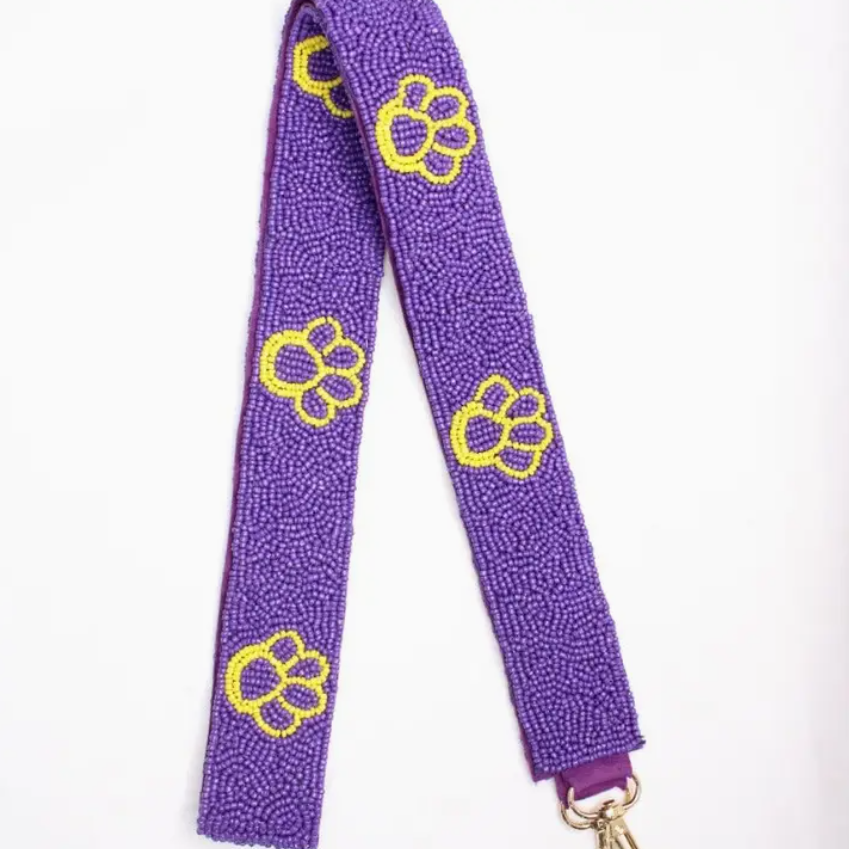 Purple and Yellow Paws Beaded Purse Strap