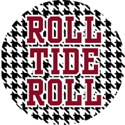 Roll Tide Roll game day button in crimson and white
