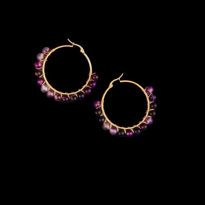 Al Beaded Hoop Earrings in Amethyst