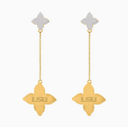 Gold teardrop quatrefoil LSU earrings for game day for LSU sports fans.