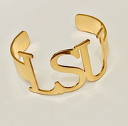 Gold LSU cuff bracelet for game day for LSU fans.
