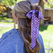 Purple and white twilly scarf for game day and LSU sports fans.