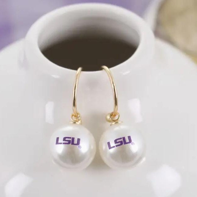 LSU Pearl Hoop Earrings