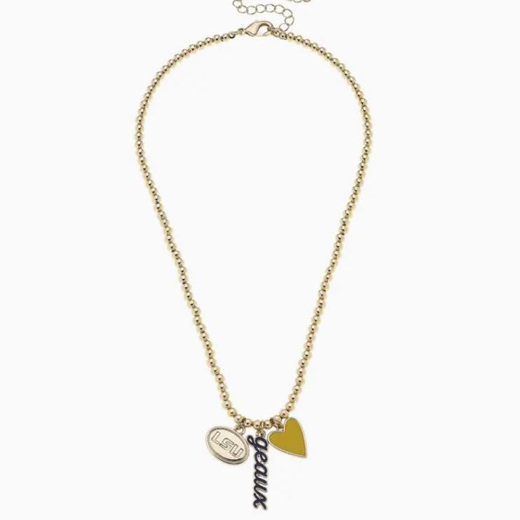 LSU Beaded Charm Necklace